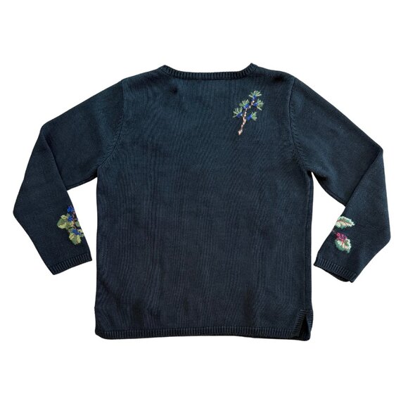 Vintage 90s Embroidered Chunky Knit Embroidered Floral Sweater Size Medium - Picture 2 of 4